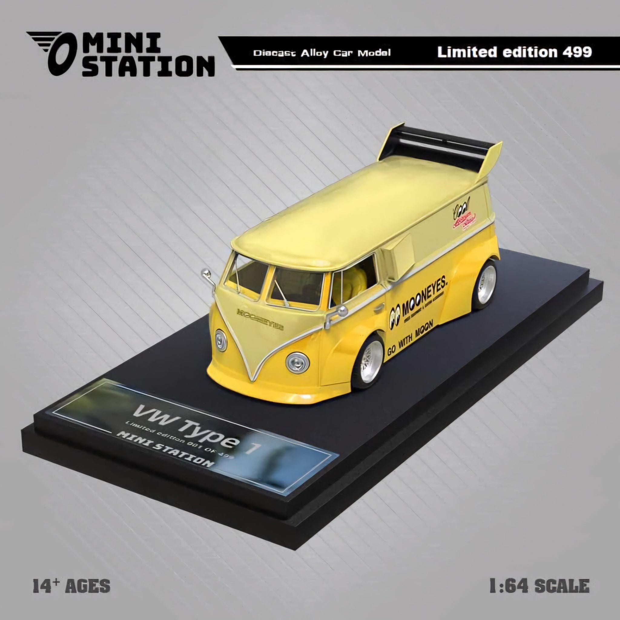 MINI STATION VOLKSWAGEN RWB T1 VAN MOONEYES YELLOW - 1/64 SCALE ...