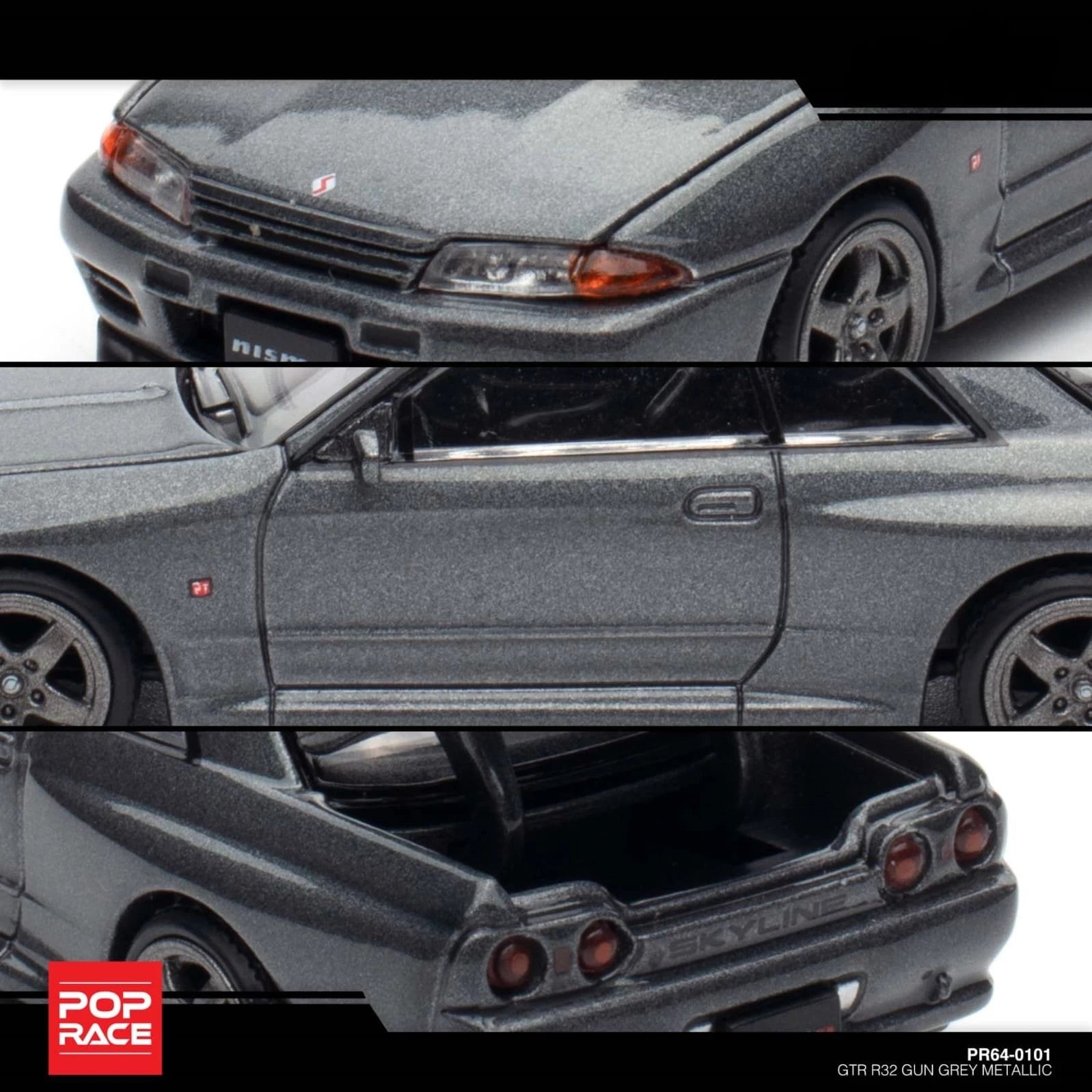 POP RACE NISSAN GT-R R32 GUN GREY METALLIC - 1/64 SCALE – DIECAST KINGS SA