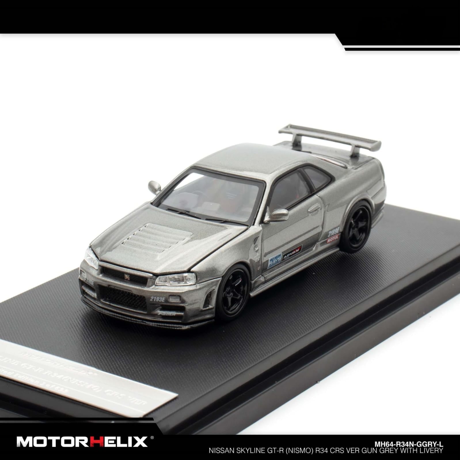 MOTORHELIX NISSAN SKYLINE GT-R NISMO R34 CRS VERSION GUN GREY WITH