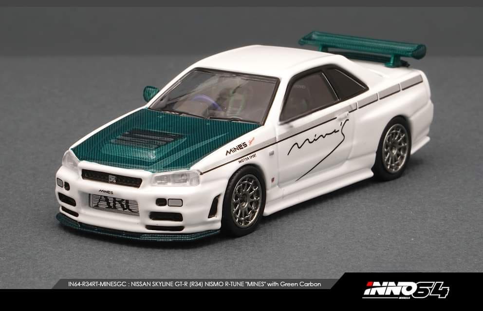 INNO 64 R34 2台 （km専用） INNO 64 NISSAN SKYLINE GT-R R34 NISMO R-TUNE TUNED BY MINES - 1/64