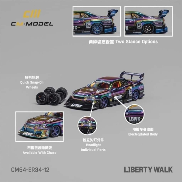 CM MODEL NISSAN SKYLINE LB-ER34 SUPER SILHOUETTE #5 PURPLE + EXTRA WHEELS