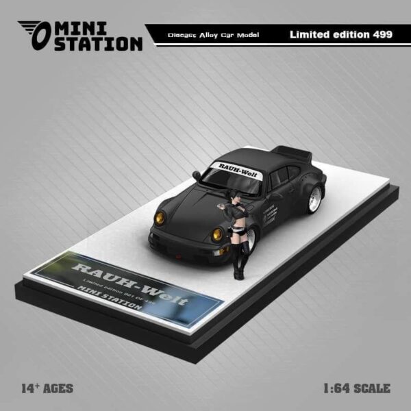 MINI STATION PORCHE RWB 964 DUCKTAIL SAMURAI CYBERPUNK BLACK + FIGURINE
