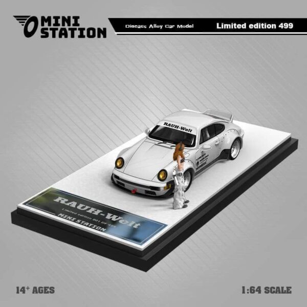 MINI STATION PORCHE RWB 964 DUCKTAIL SAMURAI CYBERPUNK WHITE + FIGURINE