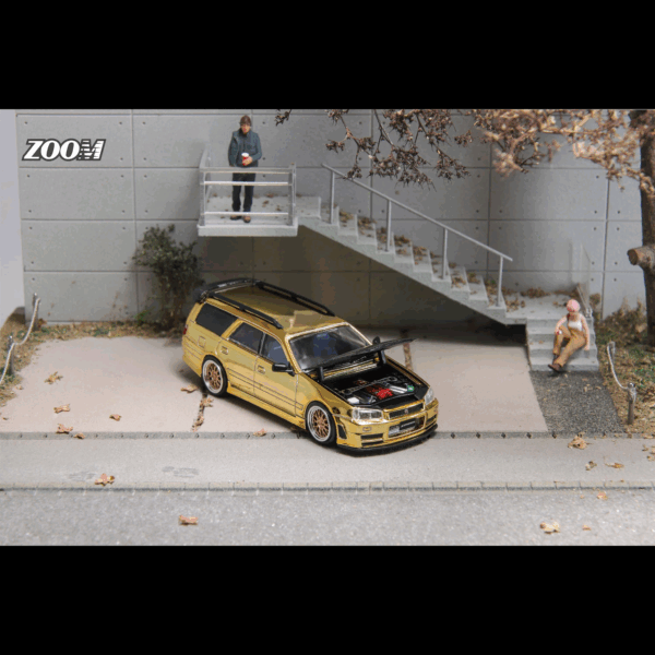 ZOOM NISSAN STAGEA WC34 260RS R34 WAGON GOLD CHROME + CARBON HOOD