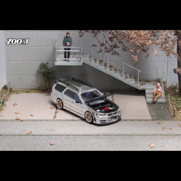 ZOOM NISSAN STAGEA WC34 260RS R34 WAGON SILVER CHROME + CARBON HOOD