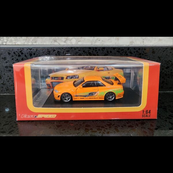 FAST & SPEED NISSAN SKYLINE GT-R R34 HIGH WING ORANGE FAST & FURIOUS LIVERY