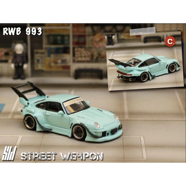 STREETWEAPON PORCHE RWB 993 TIFFANY BLUE HIGH WING LUMINOUS GLOW IN THE DARK LIVERY